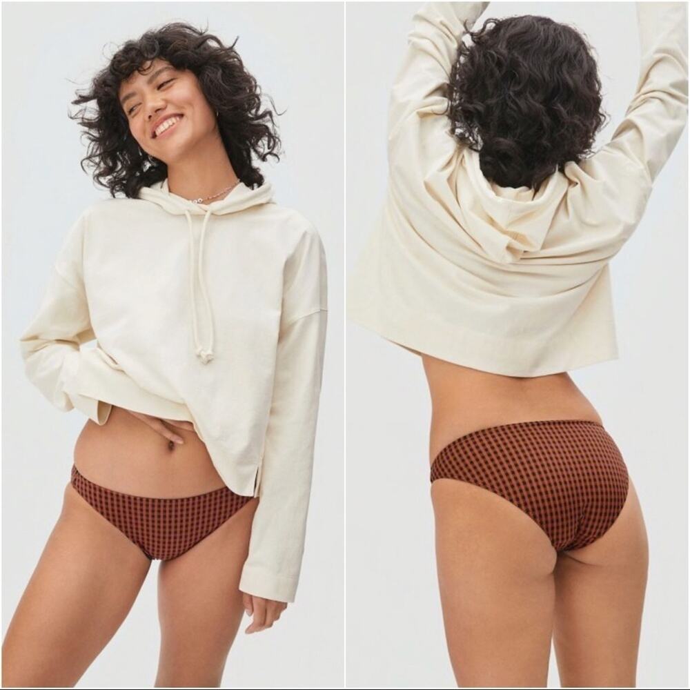 EVERLANE The Bikini Bottom in Low-Rise Honey Orange & Black Gingham Size XL